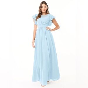 NWTs Daphne Azazie Sky Blue A-Line Ruffled Chiffon Floor-Length Bridesmaid Dress